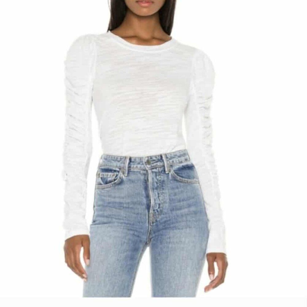 We The Free White Ruched Sleeve Long Sleeve Top | Size S | Free People